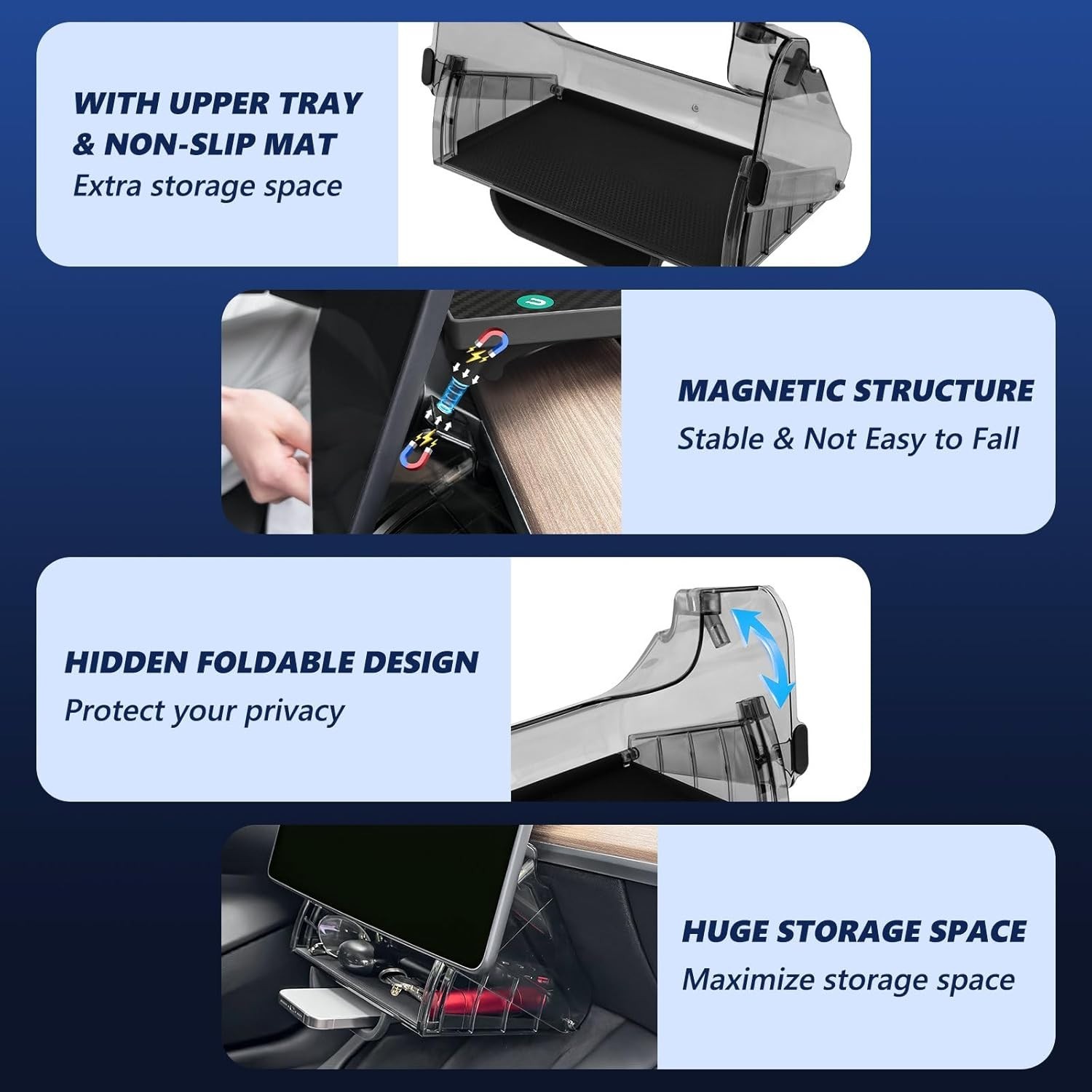 Hideable under Screen Storage Organizer Compatible with Tesla Model Y 2024-2020(