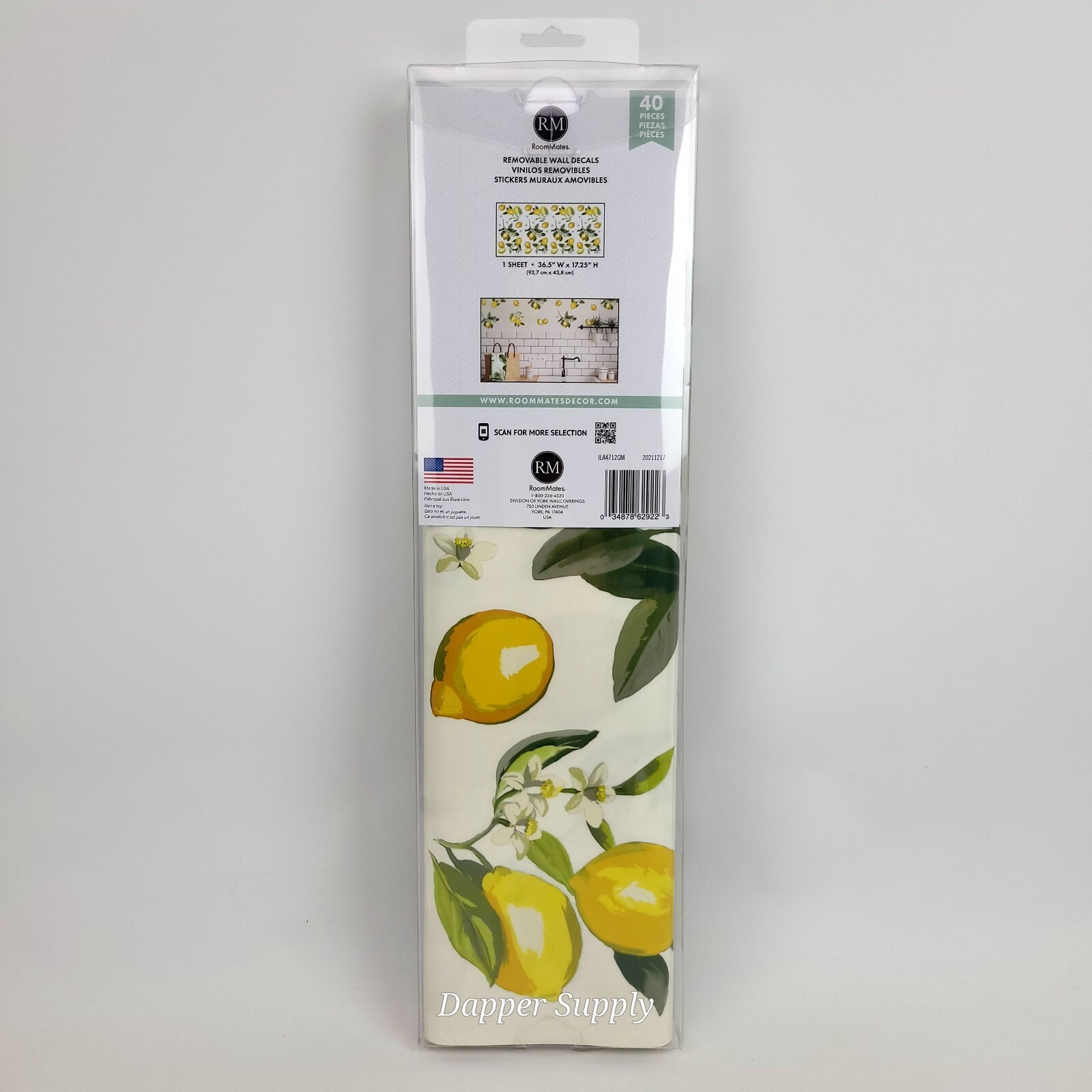 RoomMates Lemon Peel and Stick Giant Wall Decals Yellow Green 36.5" x 17.25"