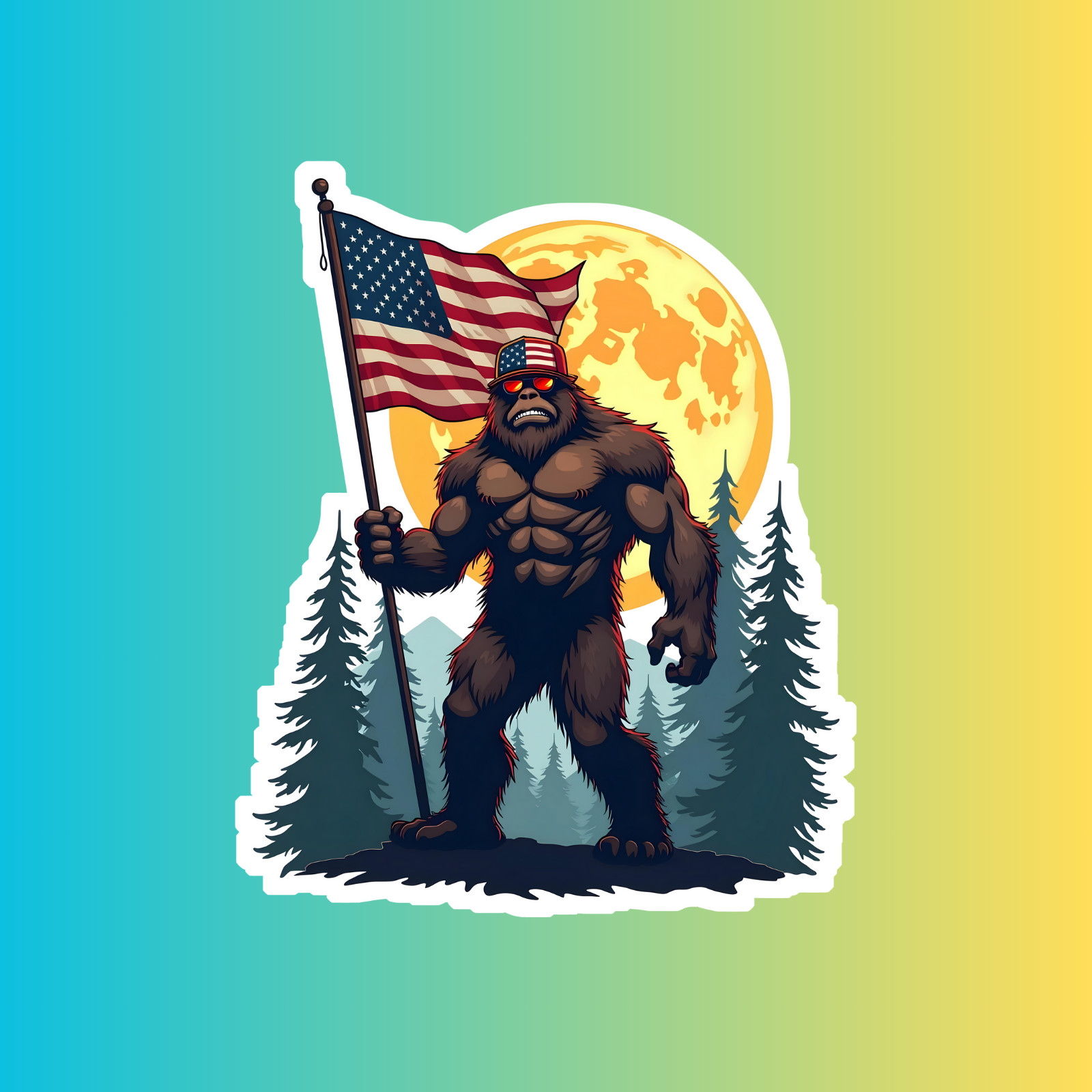 Bigfoot patriotic sticker vinyl decal American flag yeti sasquatch USA freedom