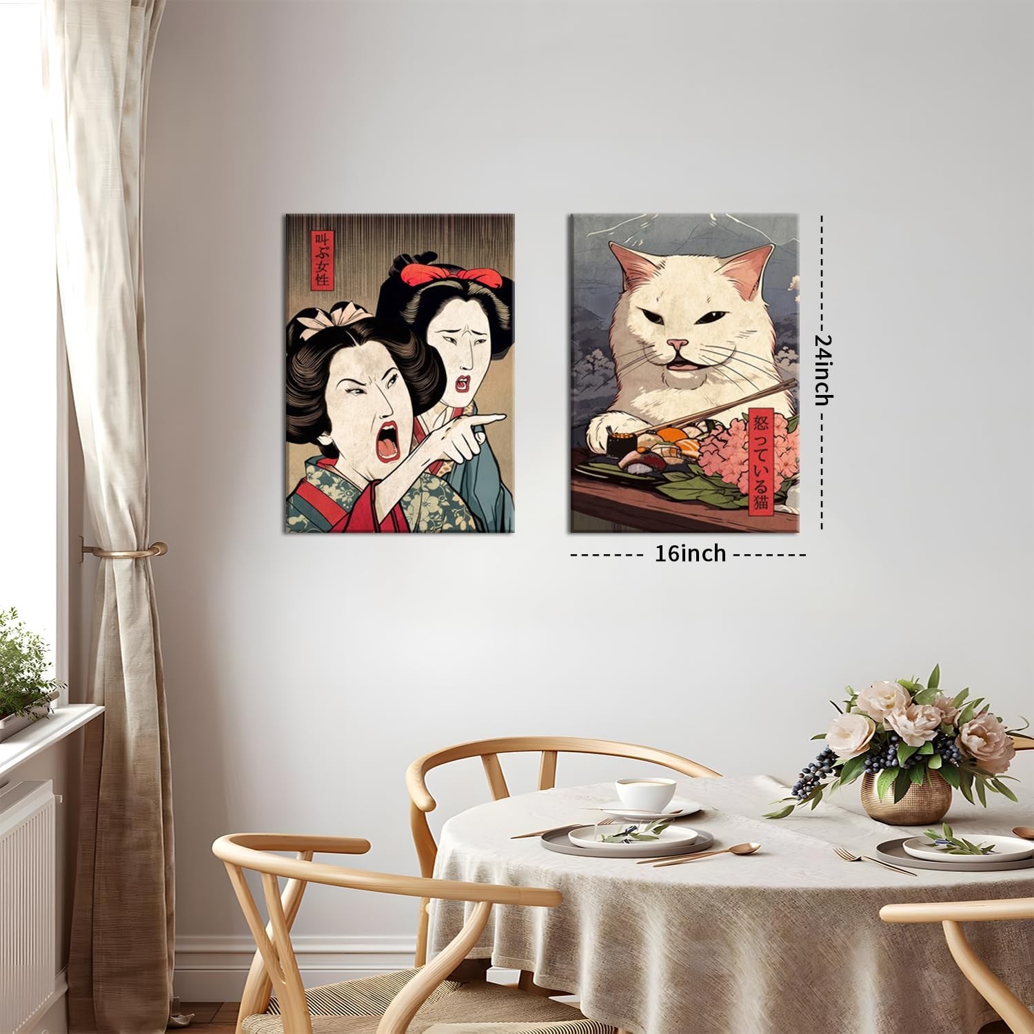 Funny Anime Posters Japanese Decor Set of 2 – Woman Yelling at Cat Canvas Wal…