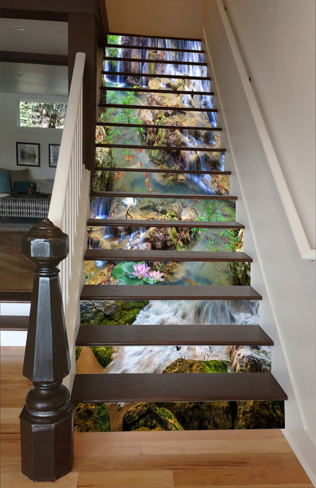 3D Waterfall Lotus AZ857 Stair Risers Decoration Mural Vinyl Wallpaper Kay