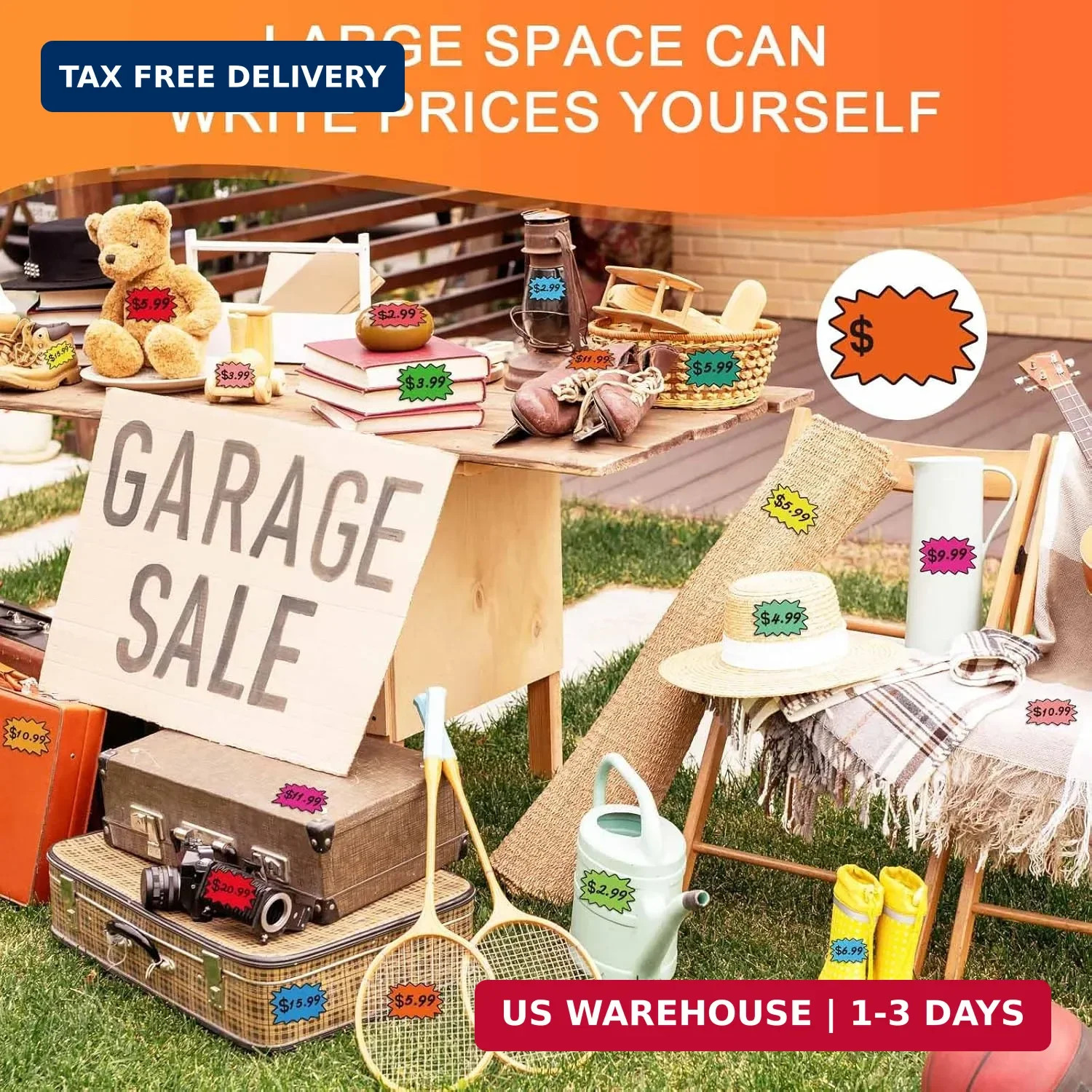 240 Pcs Garage Sale Stickers – Removable Adhesive Yards Price Stickers with Larg