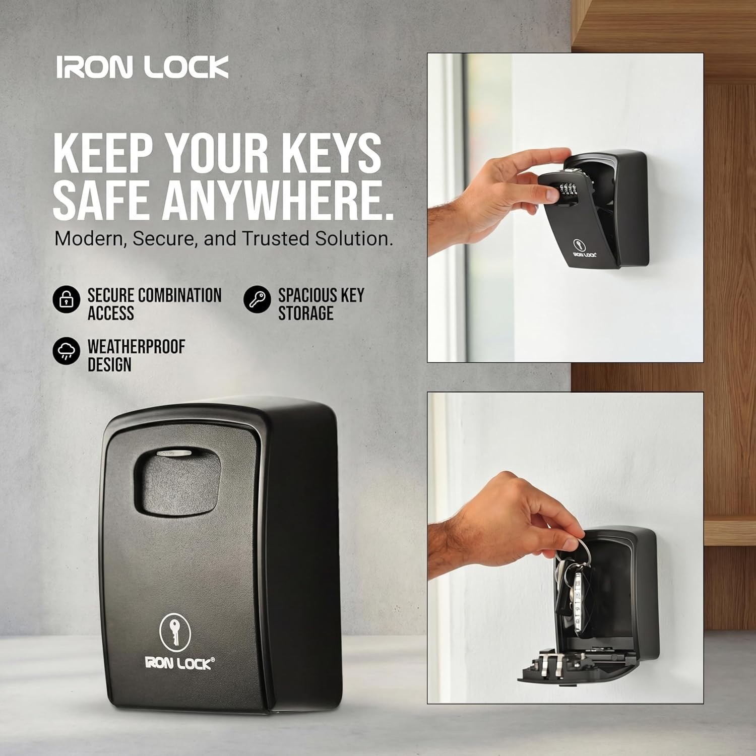 Key Lock Box XXL Wall Mount – Waterproof Outdoor 2X-Large, Black
