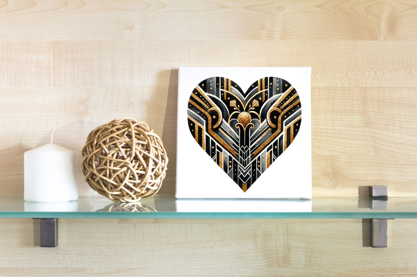 Black and Gold Art Deco Heart UV DTF Transparent Sticker / Decal