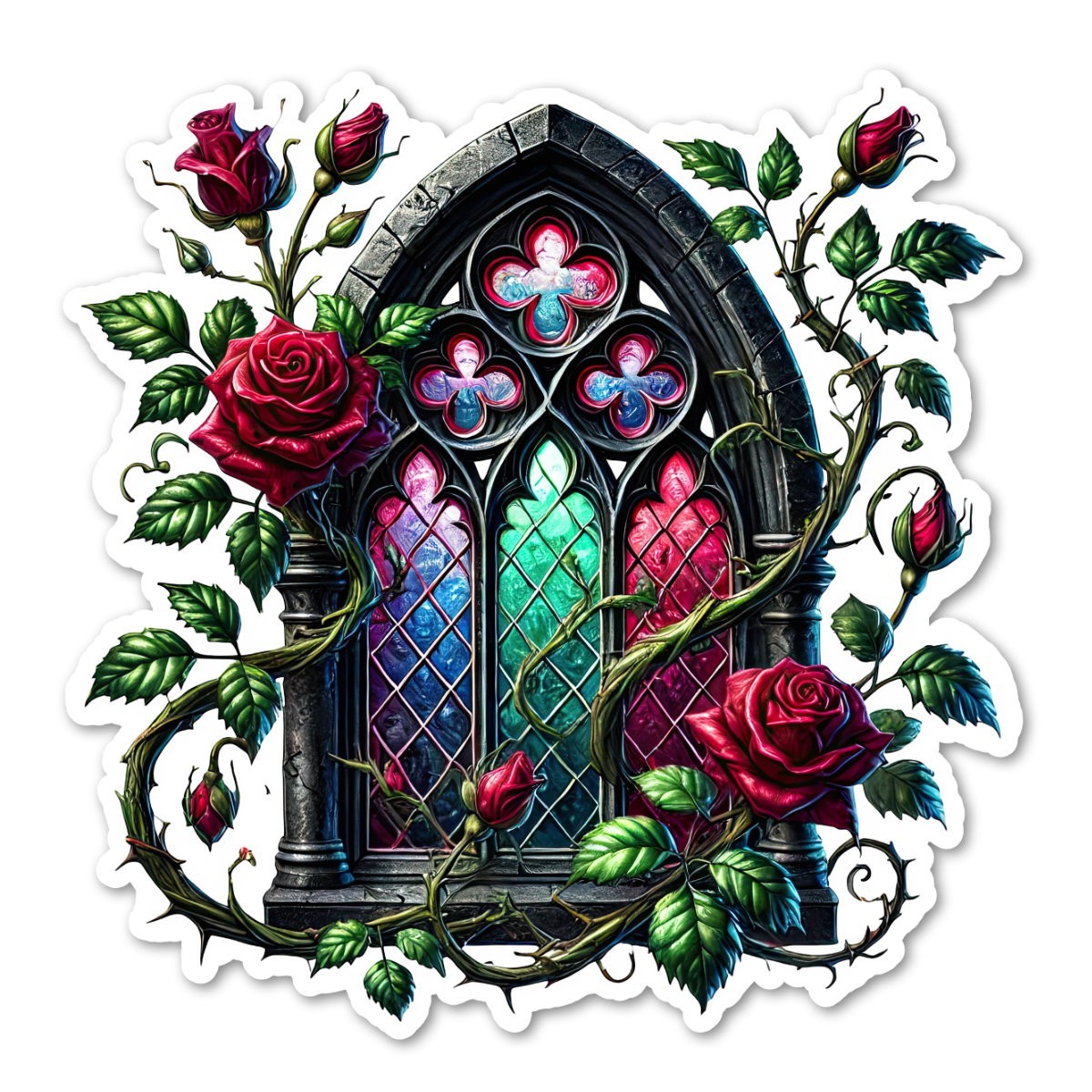 Gothic Stained Glass Window Vinyl Sticker Waterproof Laptop Water Bottle Decal
