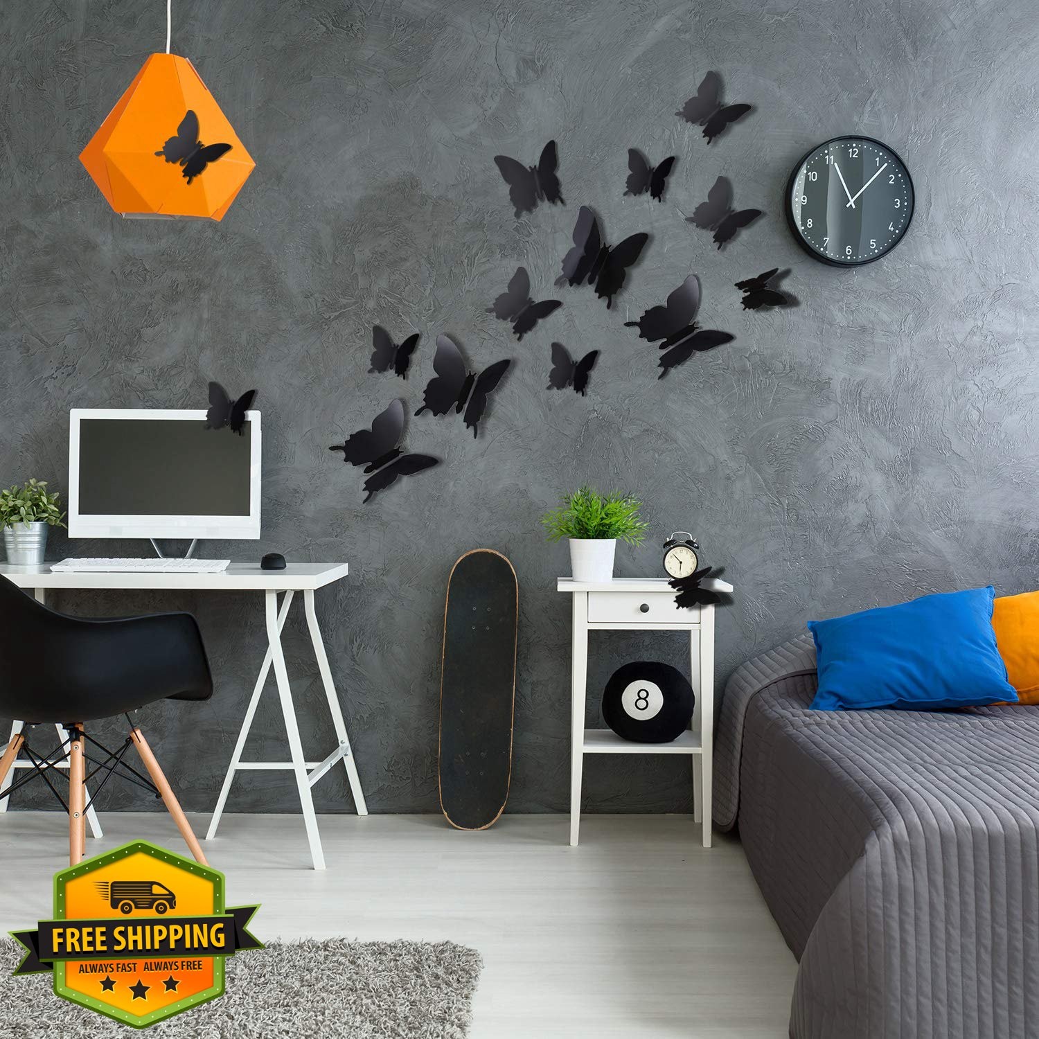 Outus 3D Butterfly Wall Stickers Black