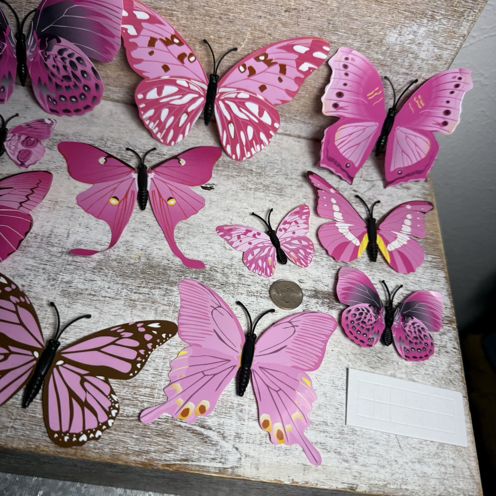 Lot of 12 3D Realistic Butterfly Wall Stickers Different Sizes, Shapes PINK New