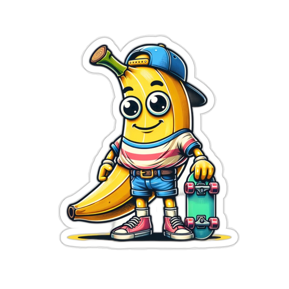 Sticker Retro Cartoon Banana Skateboarder Backwards Cap 2×2" 3×3" 4×4" 6×6"