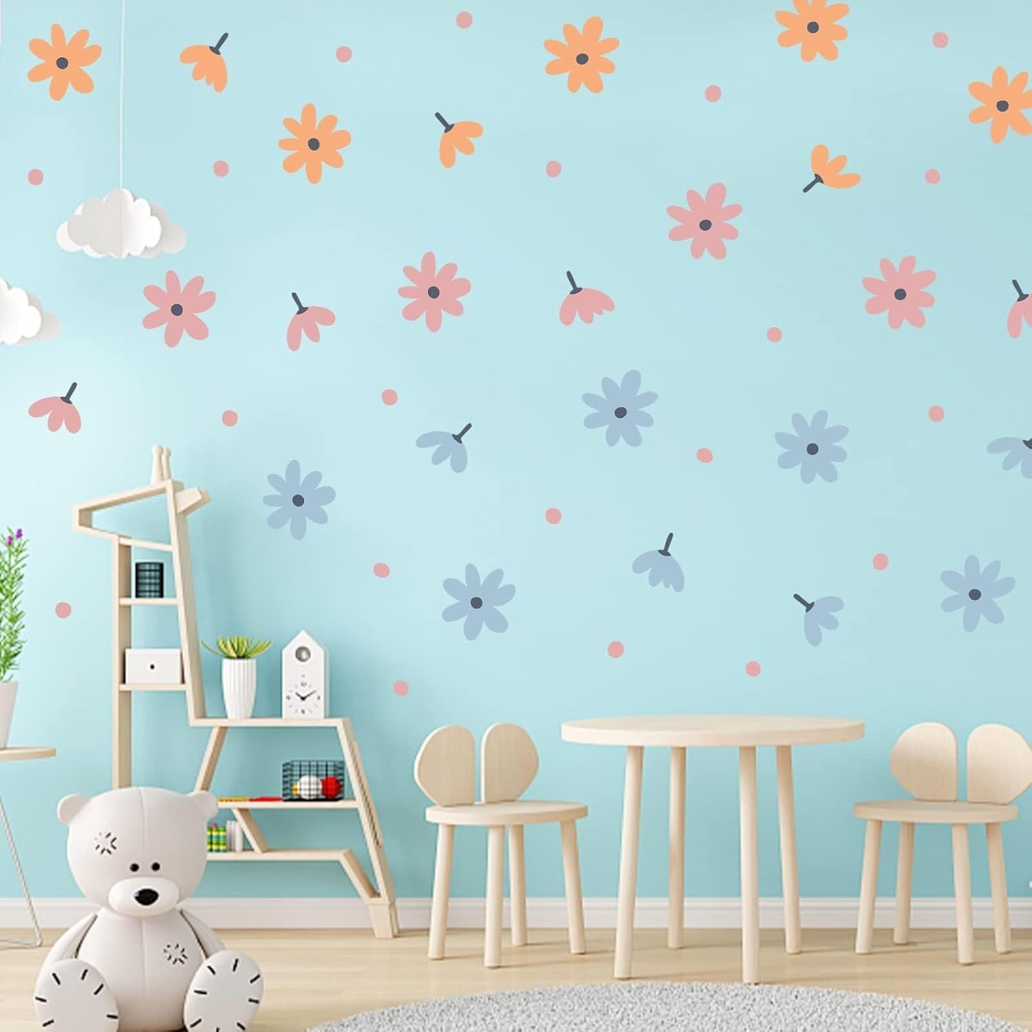 Waterproof Floral Wall Decals – Retro Daisy Decor for Kids' Rooms, 44 Stickers