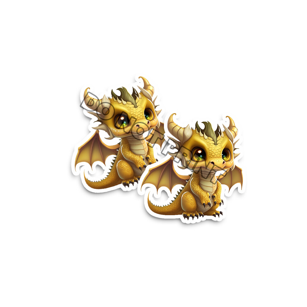 Baby Dragon Stickers Gold Dragons with Bat Wings Die Cut Decals Set of 2 M33026