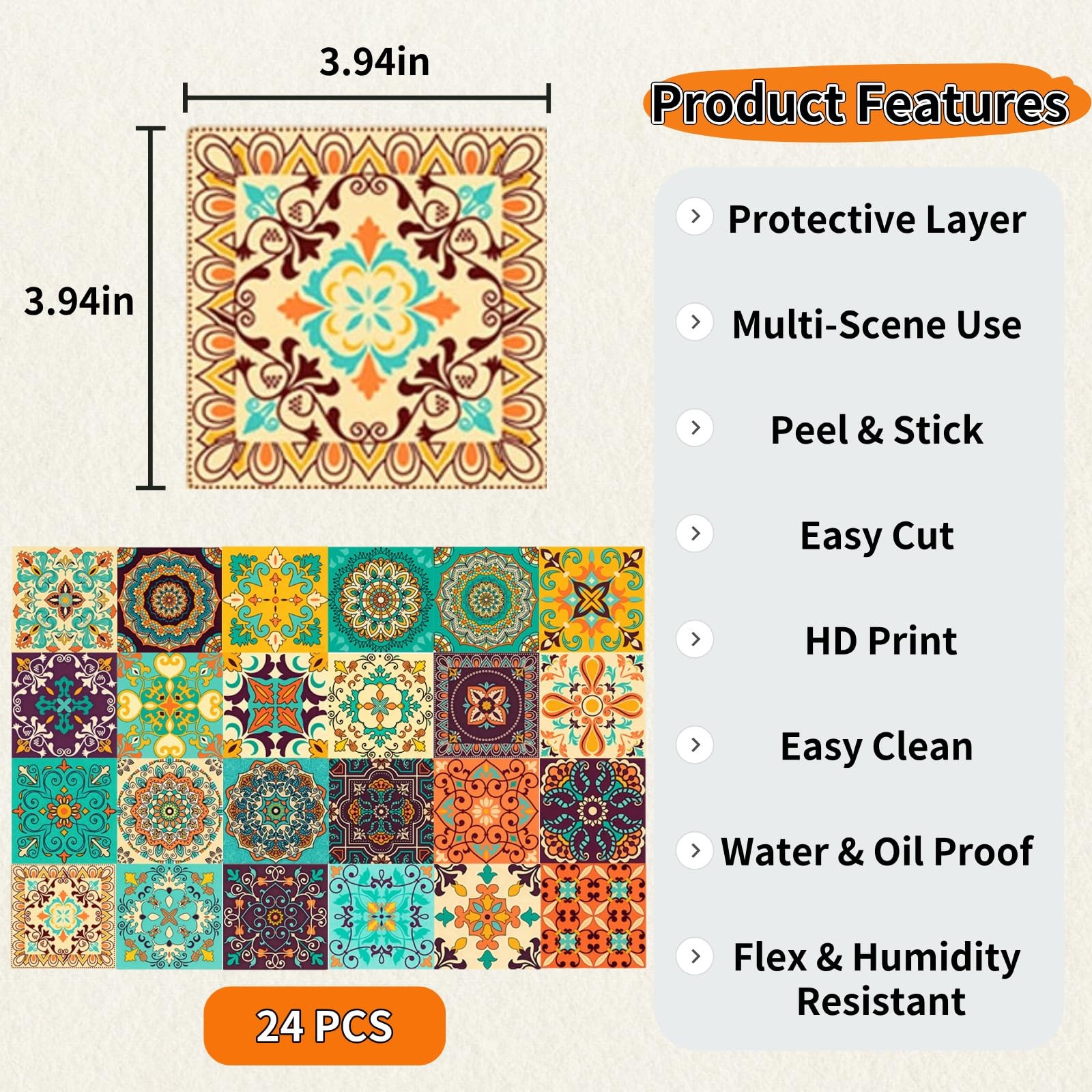 24 PCS Peel and Stick PVC Tile Stickers Waterproof Removable