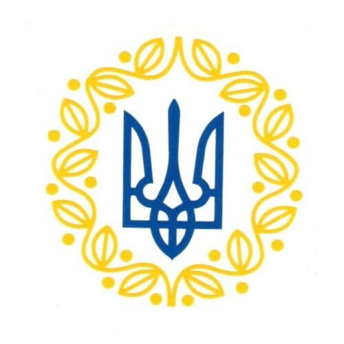 Coat of Arms of Ukraine Sticker | Tryzub Trident Oak Wreath Ukrainian Flag Color