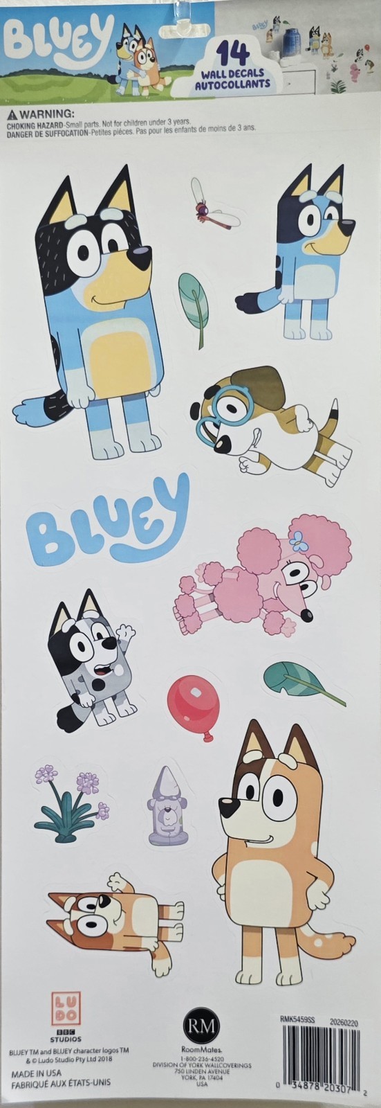 Kids Bluey Room Wall Decals Peel & Stick 14 Pieces/Stickers Birthday Party Decor