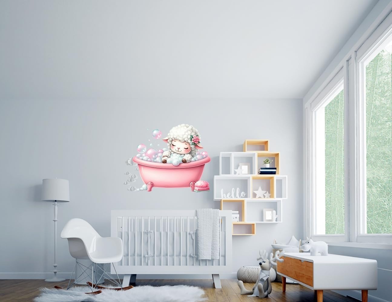 Lamb Bathtub Wall Decal Bubbles Removable Vinyl Sticker Nursery Kids Room 11.8in