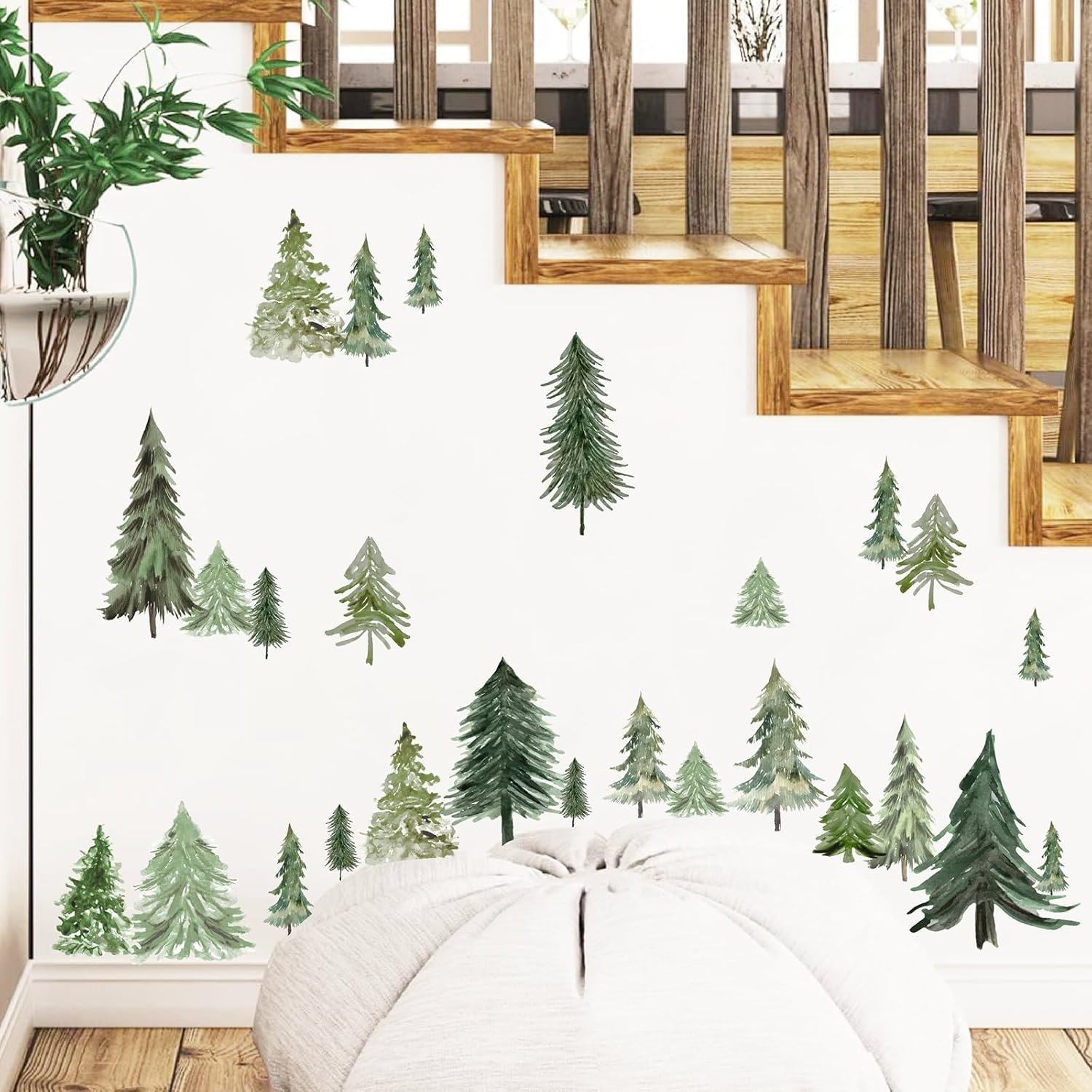 Charming Watercolor Green Tree Wall Decals – Ideal for Bedrooms & Living Rooms