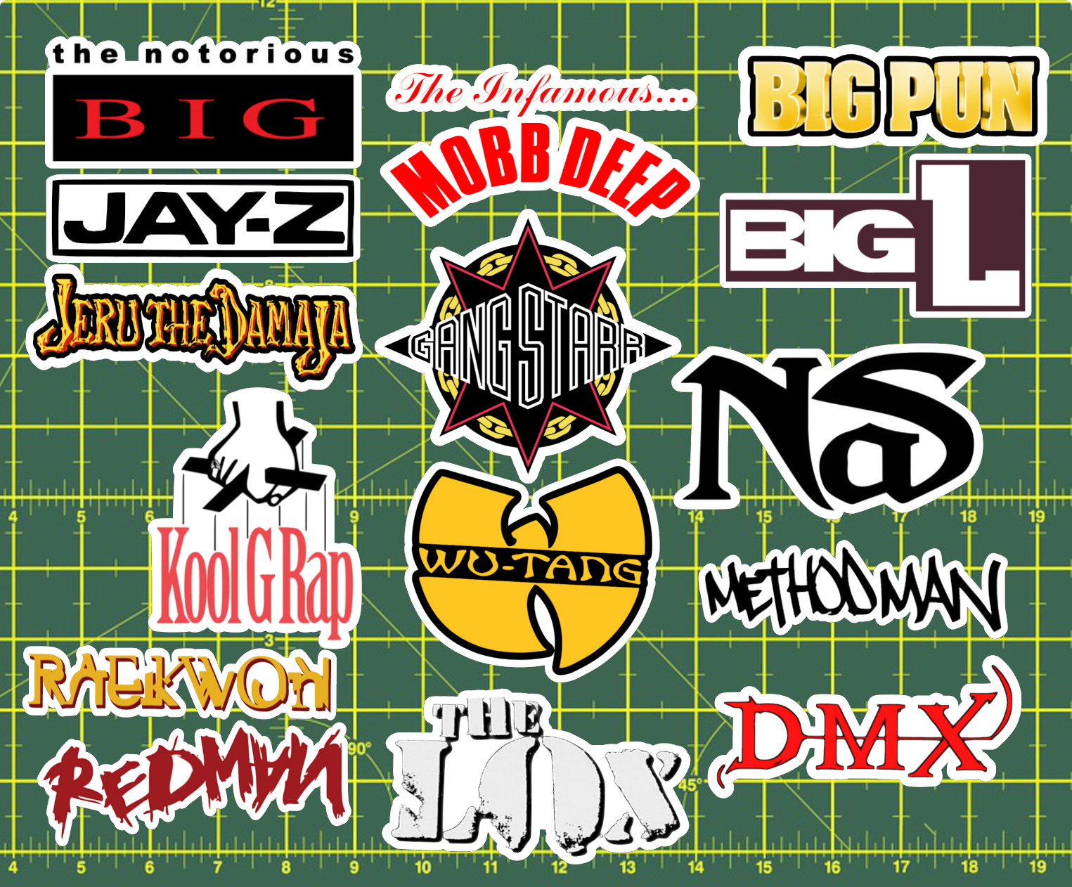 15 90's Rap Logo Sticker Pack – Clear, Holographic, or White- Jay-Z Nas Hip-Hop