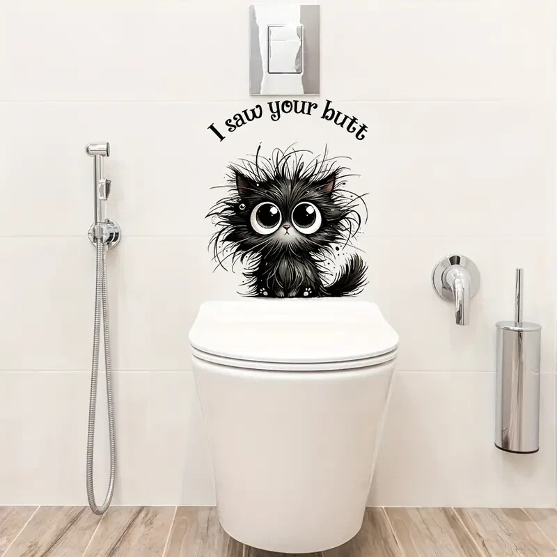 2pcs Funny Cat Toilet Sticker"I Saw Your Butt"Animal Print PVC Bathroom Decal