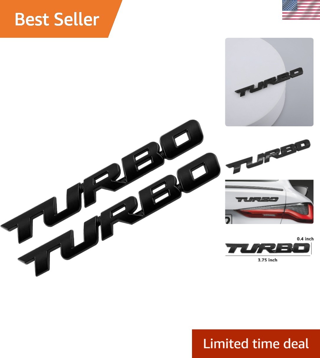 High-Quality 3D Turbo Emblem Badge for All Vehicle Types – Easy to Install