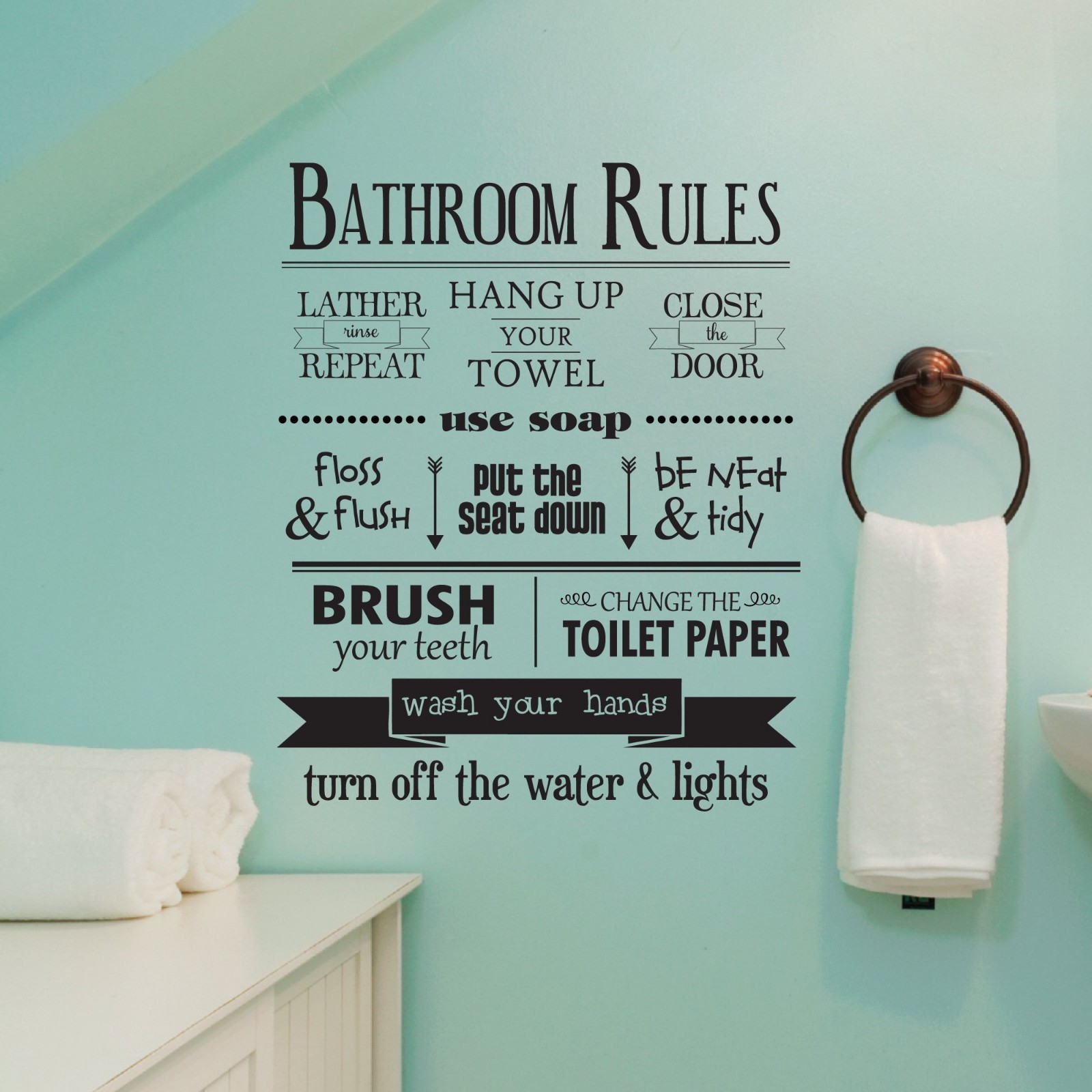 BATHROOM RULES Removable Home Wall Decal Vinyl Quote Stickers Decor Art 48"
