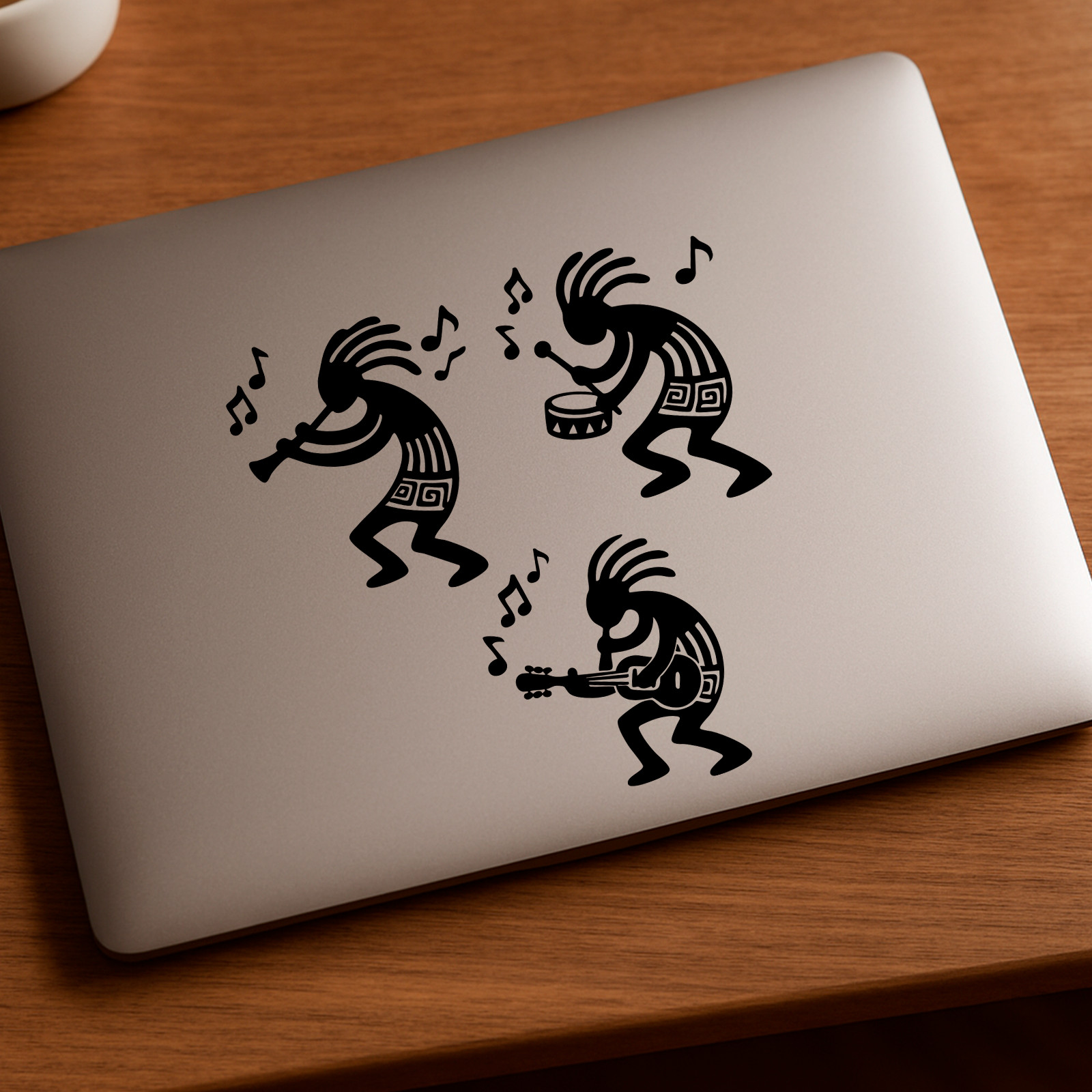 3 Kokopelli Tribal Musicians Vinyl Decal Set 3x3in Southwest Music Sticker Pack