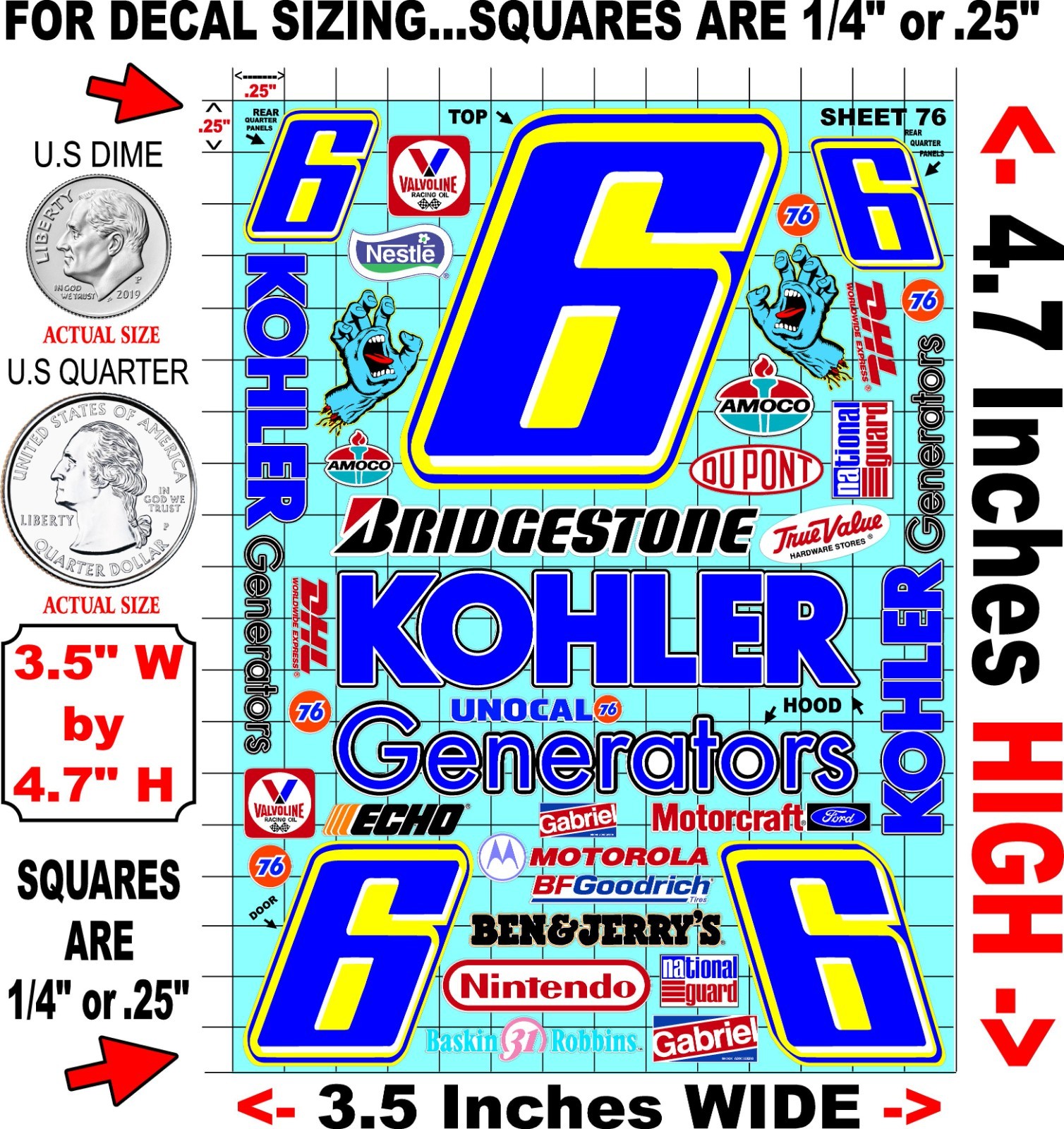 White Vinyl Sticker Sheet 76 F1mini-z-R/c Model Decal fits 1/24-1/16 Scale CUT
