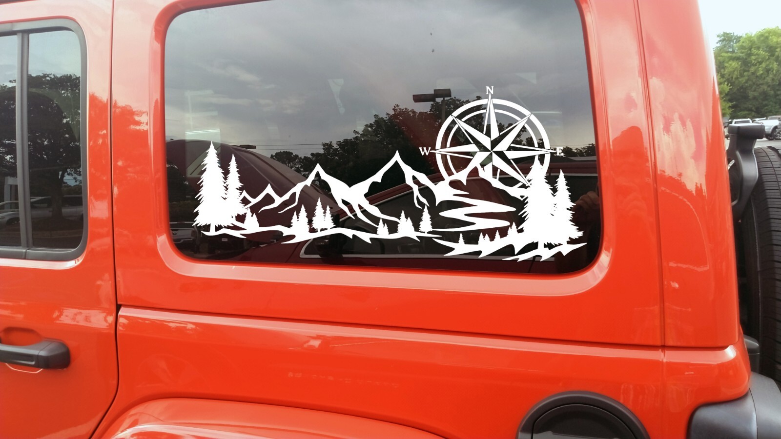 Mountains with Compass Rose Vinyl Decal V1 – Camping RV Travel Trailer Scene