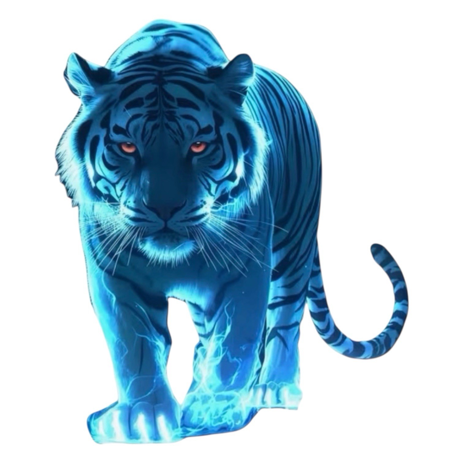 LED NEON BLUE TIGER CAT FELINE 5.5” INCH VINYL STICKER DECAL 1PC