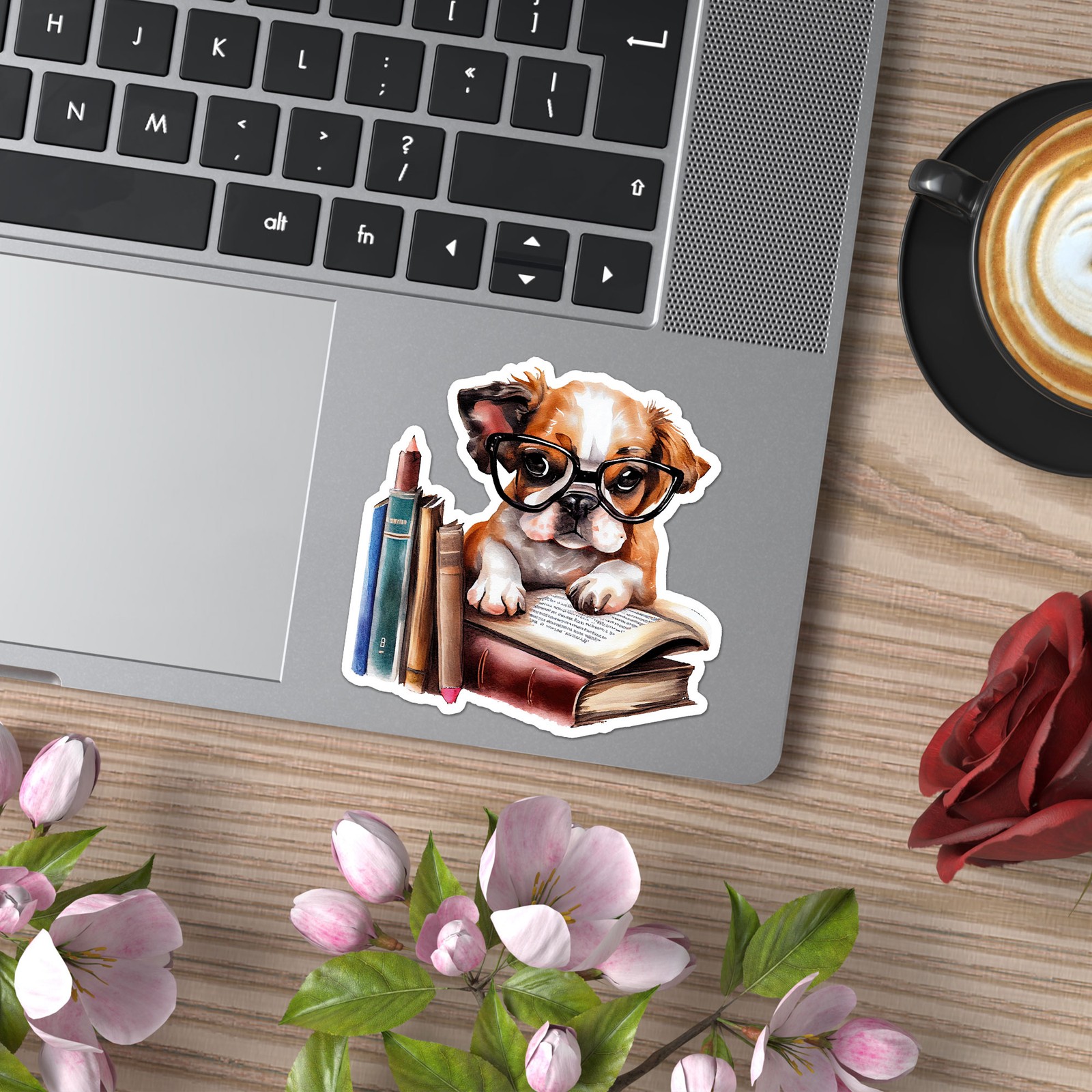 Puppy Reading Book – Vinyl Decal Sticker – Car Window Laptop – ebn8790