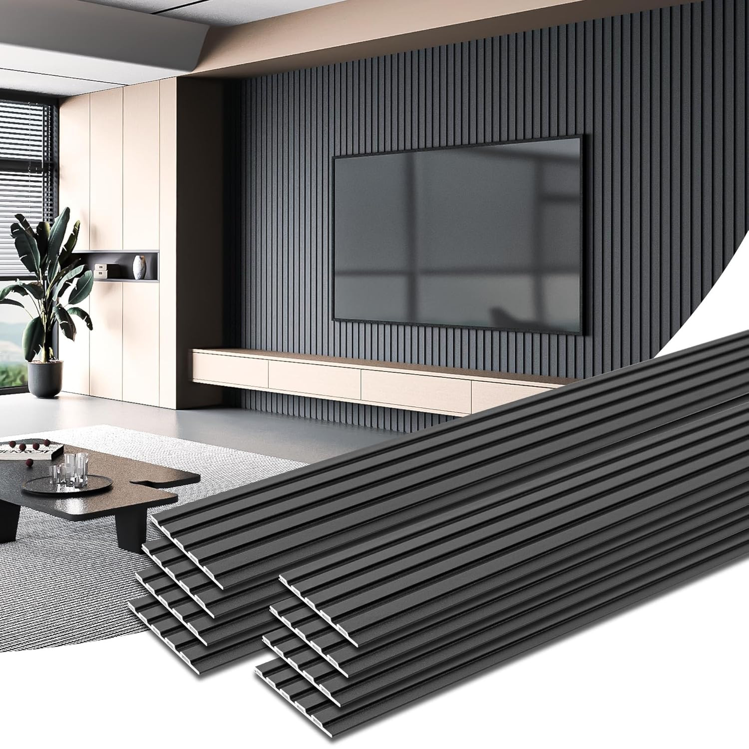 8-Pack 108" X 6" WPC Wall Panels, Modern Accent Wall Paneling, Decorative Wainsc