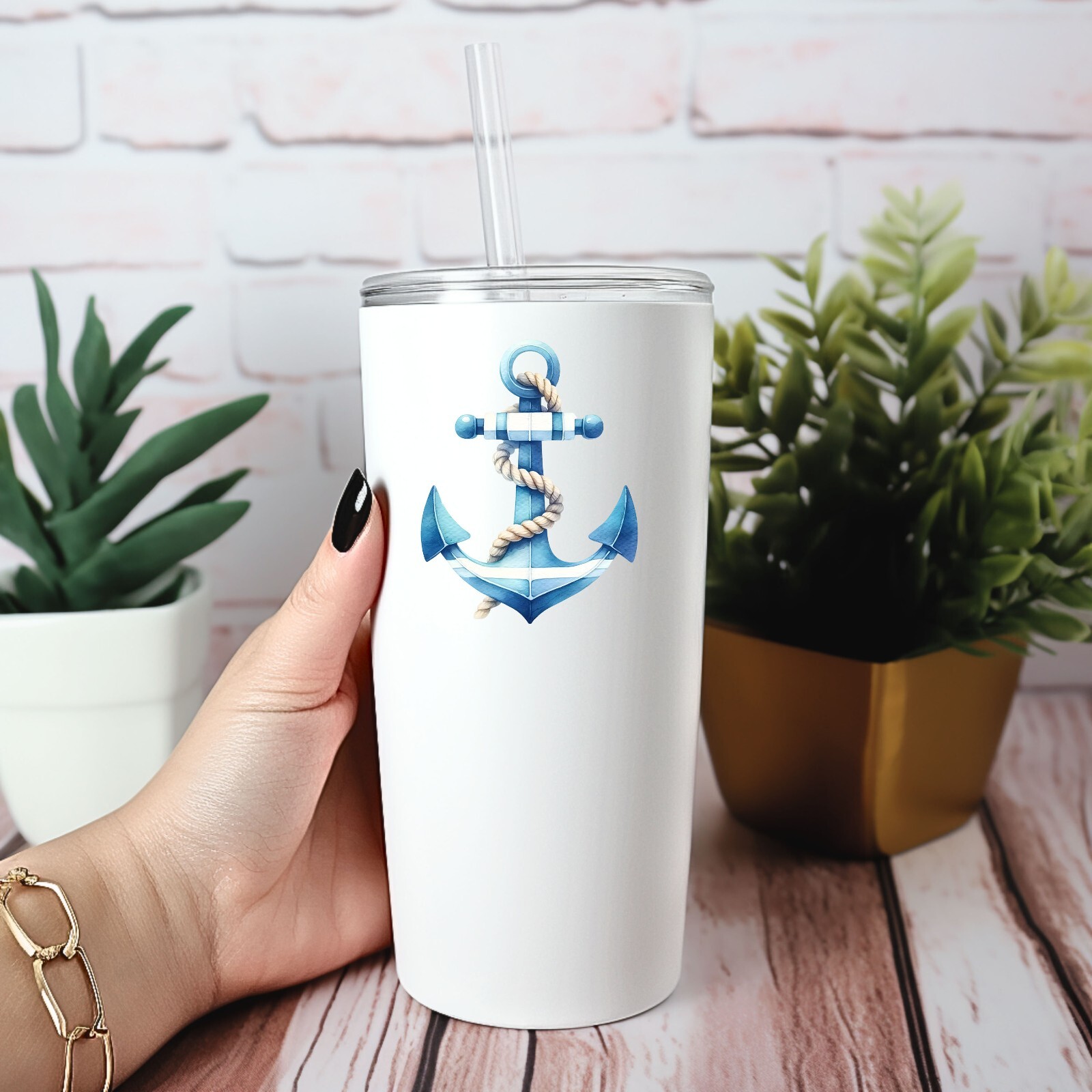 Blue and White Anchor UV DTF Transparent Sticker / Decal
