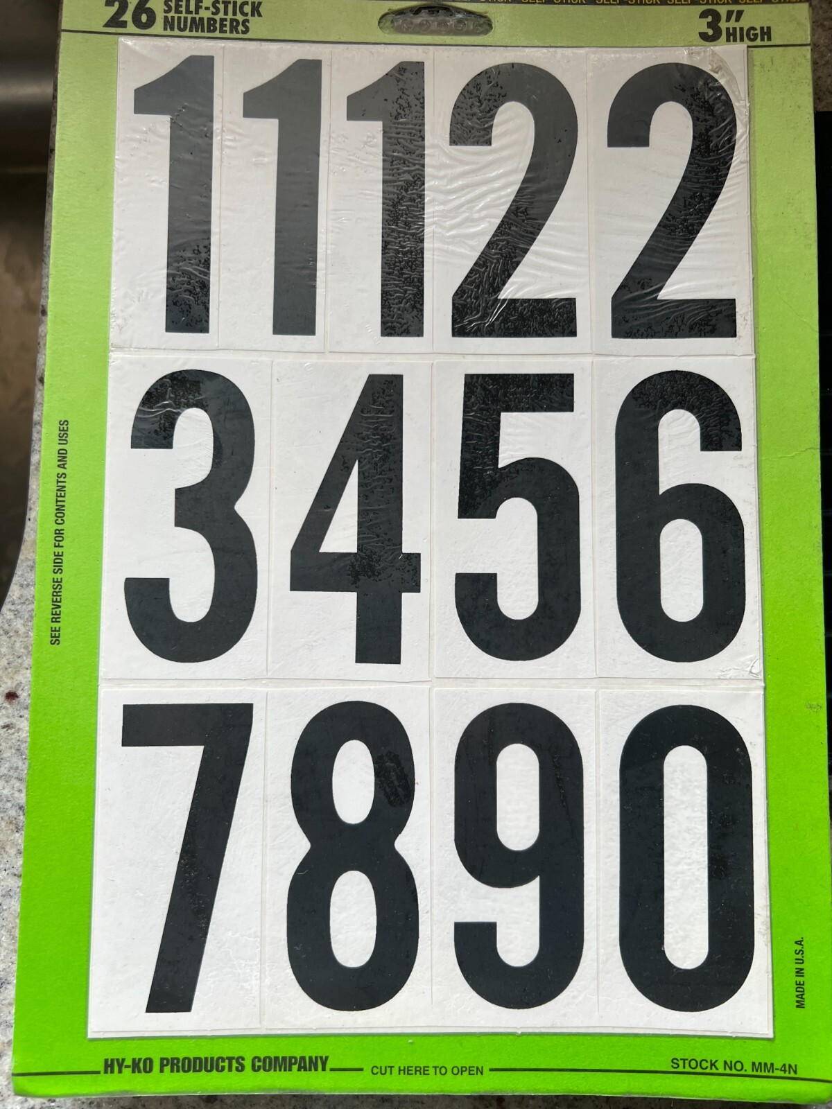 HY-KO MM-4N BLACK & WHITE 3" NUMBERS STICK ON ADHESIVE 26PC NEW