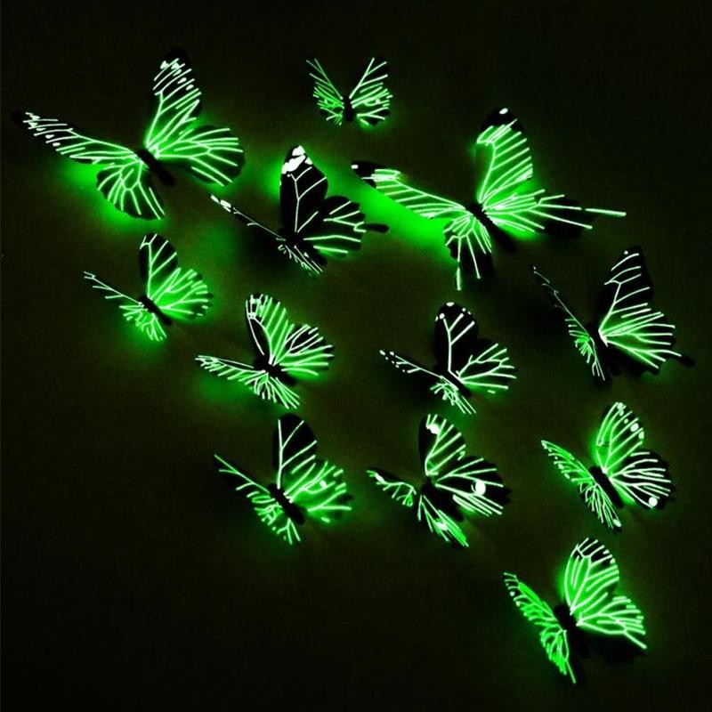 12PCS 3D Luminous Butterfly Wall Stickers DIY Home Room Decors Gift