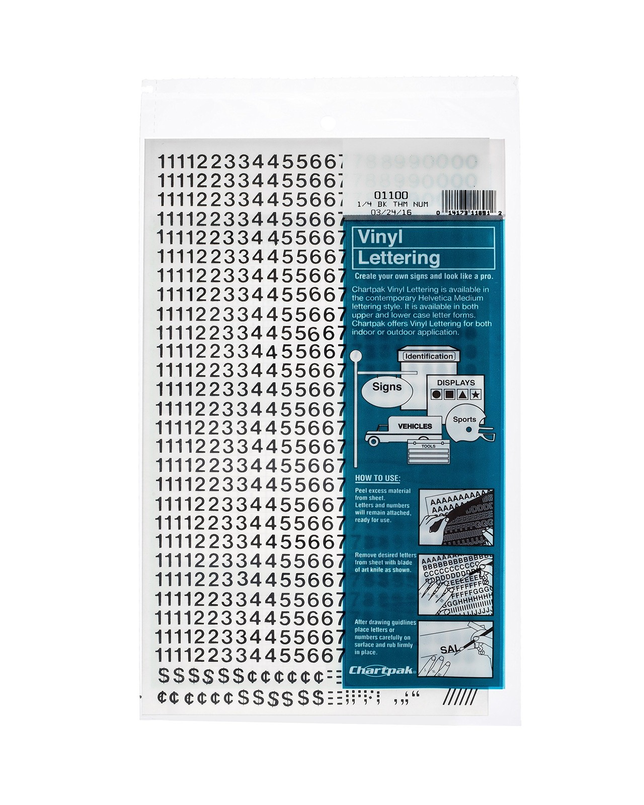 Chartpak Self-Adhesive Vinyl Numbers, 1/4 Inch 718 Count (Pack of 1), Black