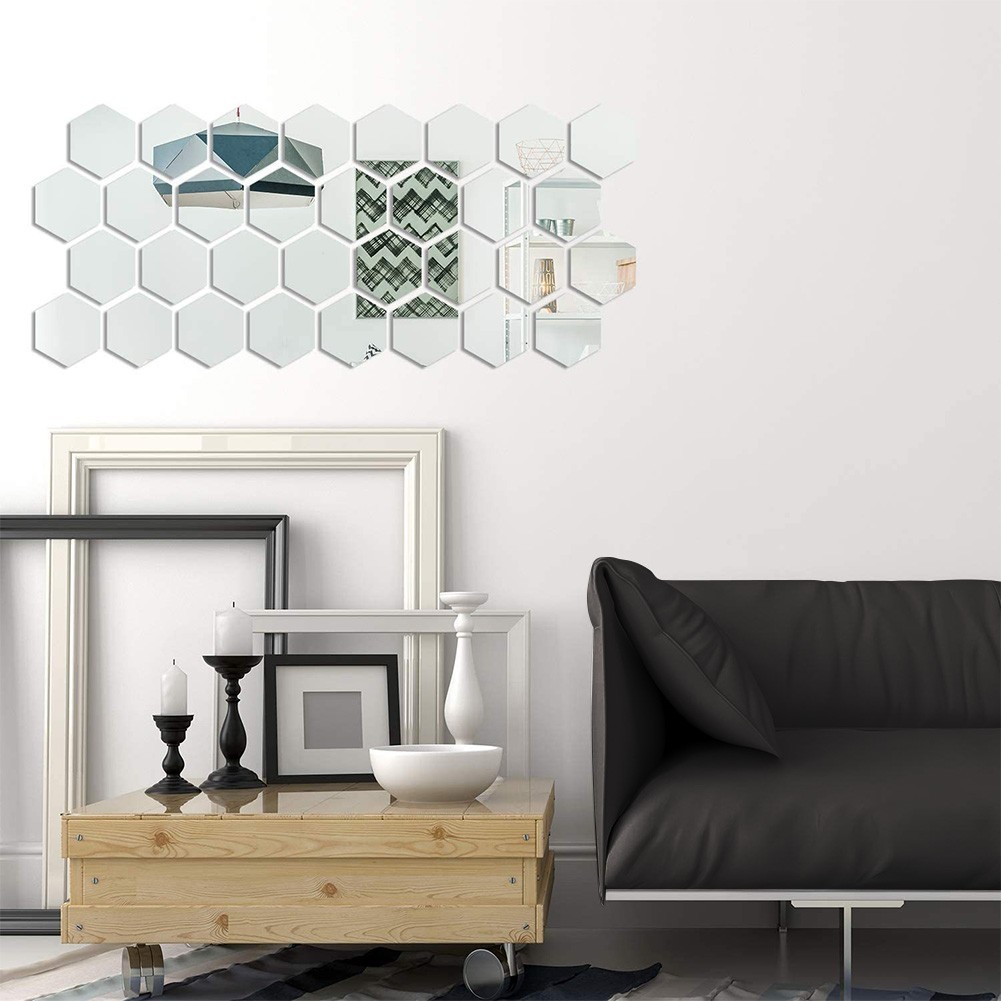 Hexagonal Mirror Wall Panels Set 32 PCS DIY Acrylic Home Wall Decoration