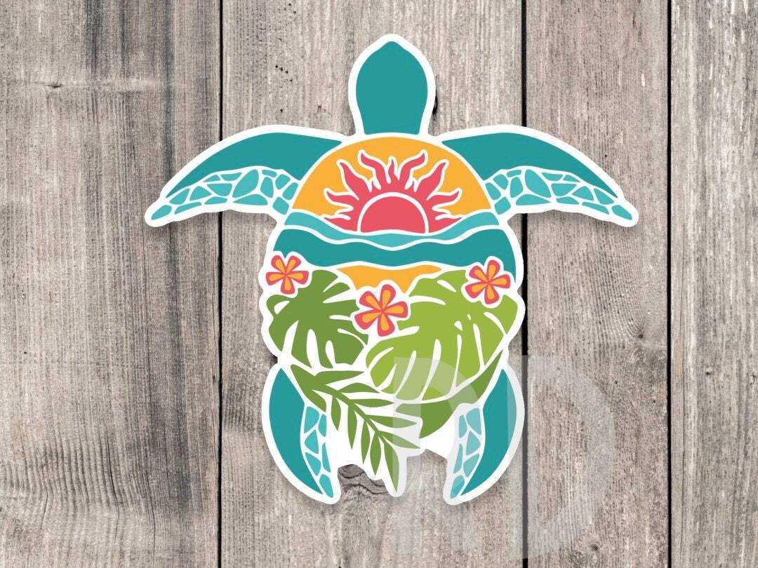 Sea Turtle Sticker – Ocean Theme Beachy Gift for Water Bottles