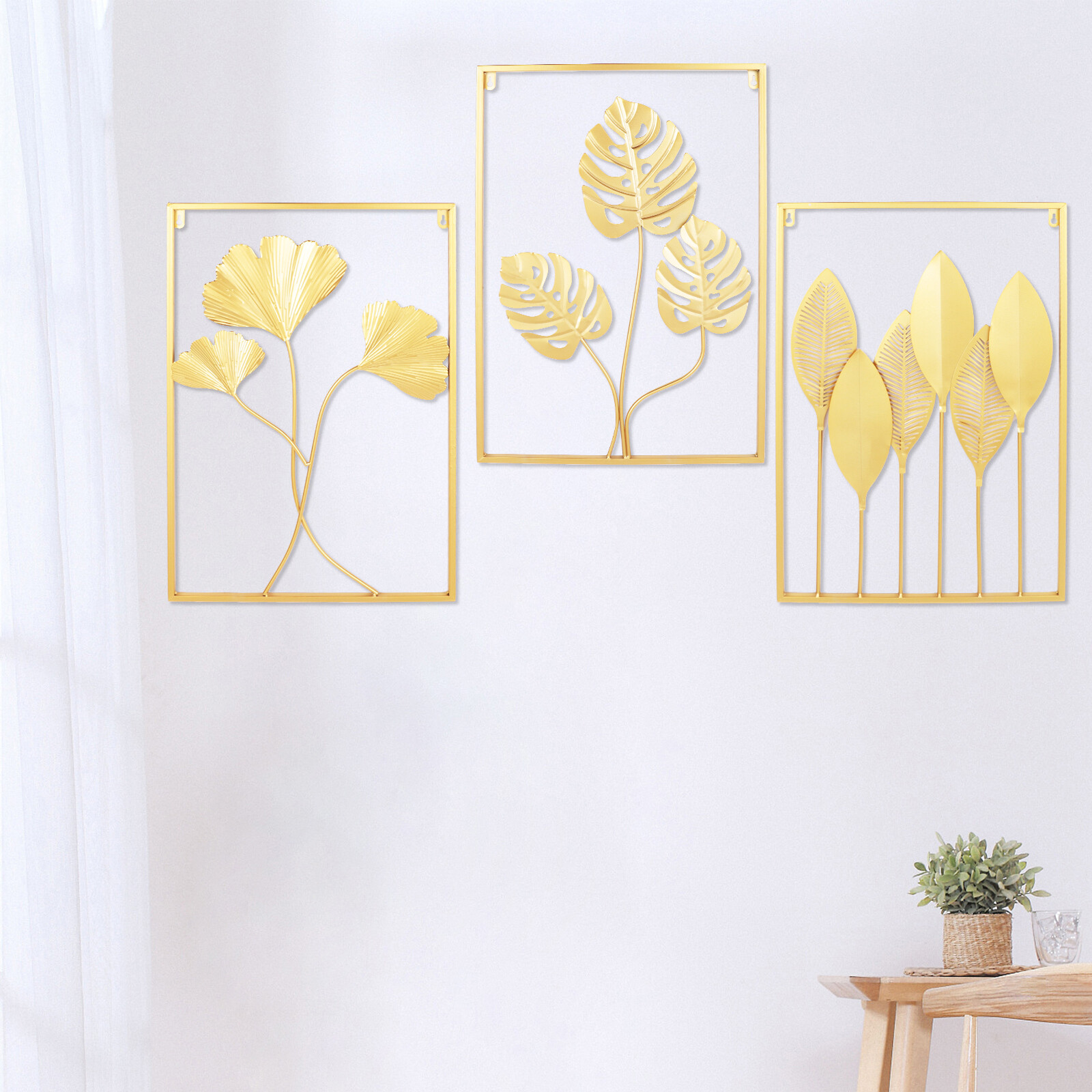 Metal Wall Art for Living Room, Large Leaf Frame Accent Leaves Wall Decor Home