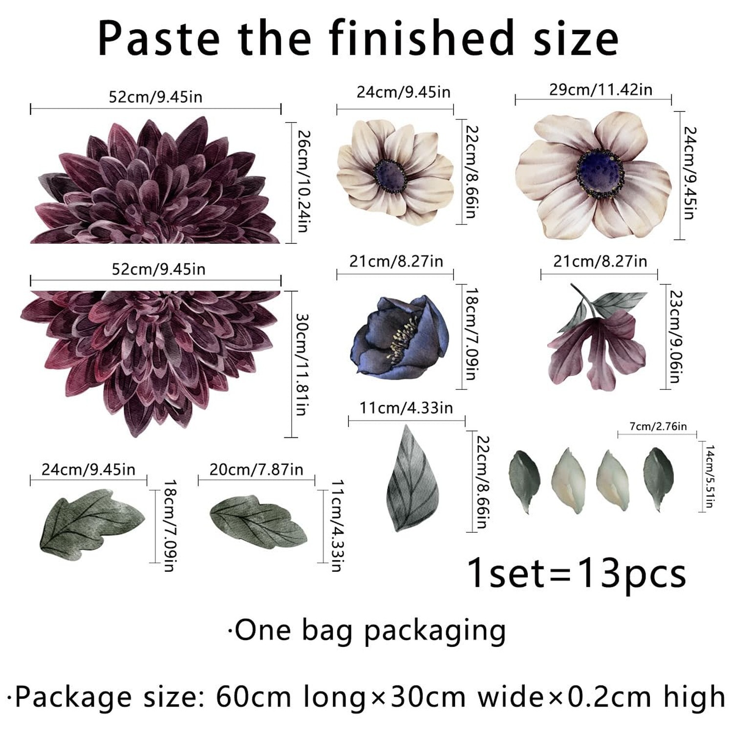 Large 3D Boho Floral Flower Wall Decals for Girls Bedroom Home Backdrop Decor…