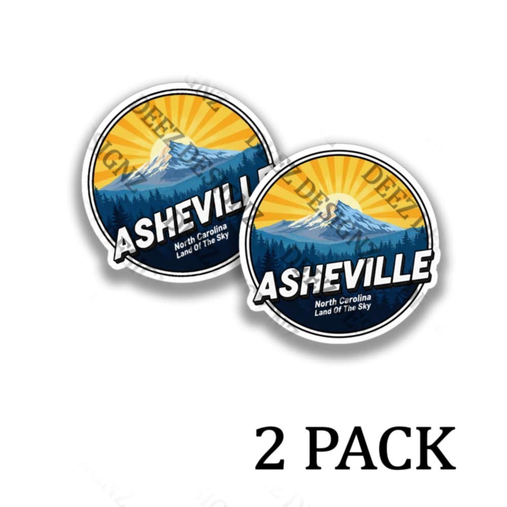 North Carolina Asheville Land of Sky – Adhesive Vinyl Stickers – 2 pack set