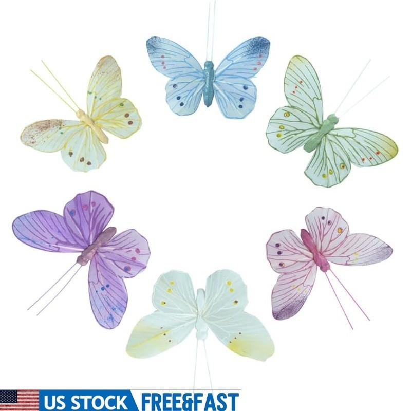 3D Handcrafted Feather Butterflies Decorative Wall Stickers Home Decor Set of 12