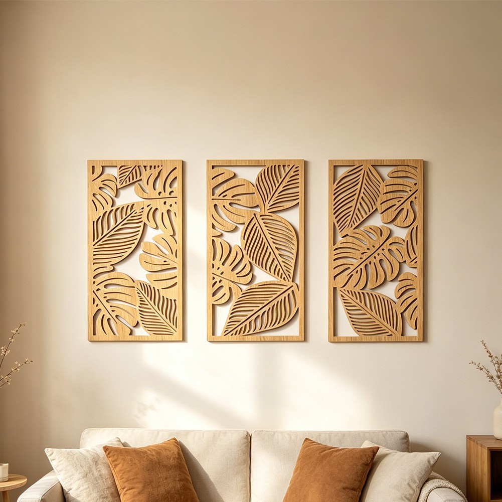 Rustic Hollow Wood Wall Hanging Decor for Bedroom and Living Room Brown Finish
