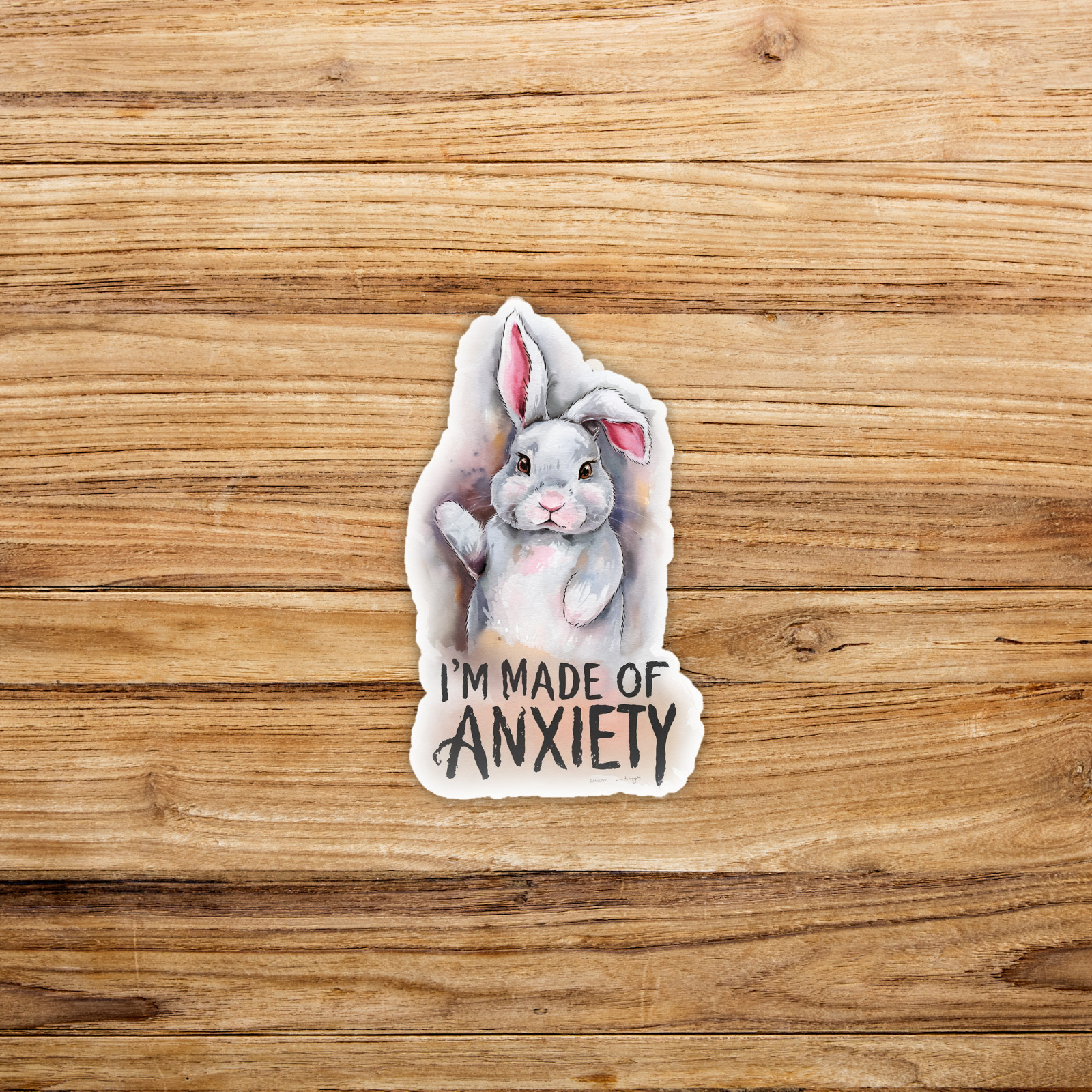 Watercolor Anxiety Bunny Sticker – Inspiration Mental Health Awareness Art #1401
