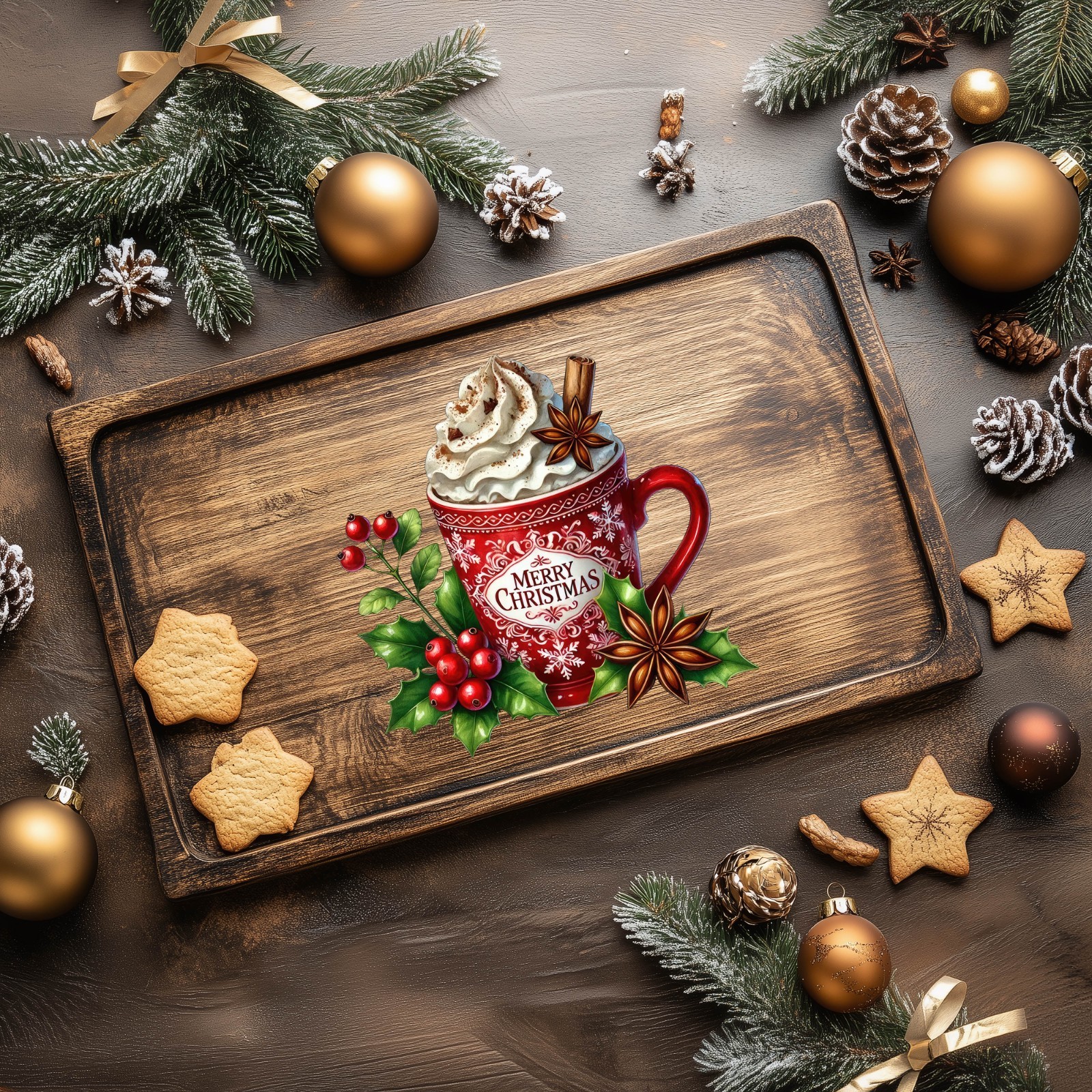 Holly Hot Cocoa Christmas UV DTF Transparent Sticker / Decal