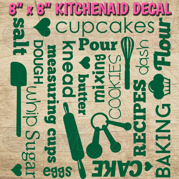 Kitchenaid Mixer Decal Wrap 8" x 8" Sheet Baking Subway Words Professional Vinyl