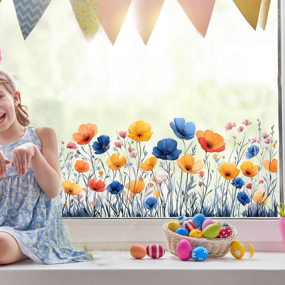Floral Butterfly Theme Static Cling Window Sticker 11.81×23.62in Purple PVC