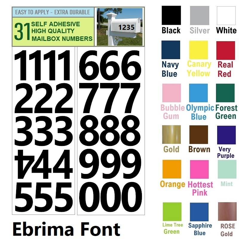 SET OF 31, 1.5" HIGH SELF ADHESIVE VINYL MAILBOX NUMBERS, DOOR,LOCKERS – EBRIMA