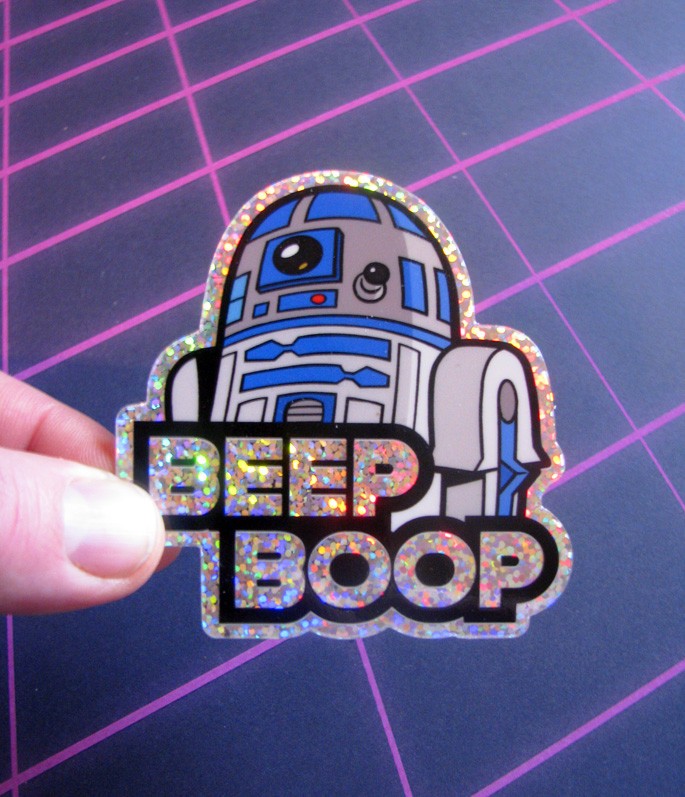 R2D2 Glitter Sticker 3" Star Wars R2-D2 Decal For Skateboard, Laptop, Car Window