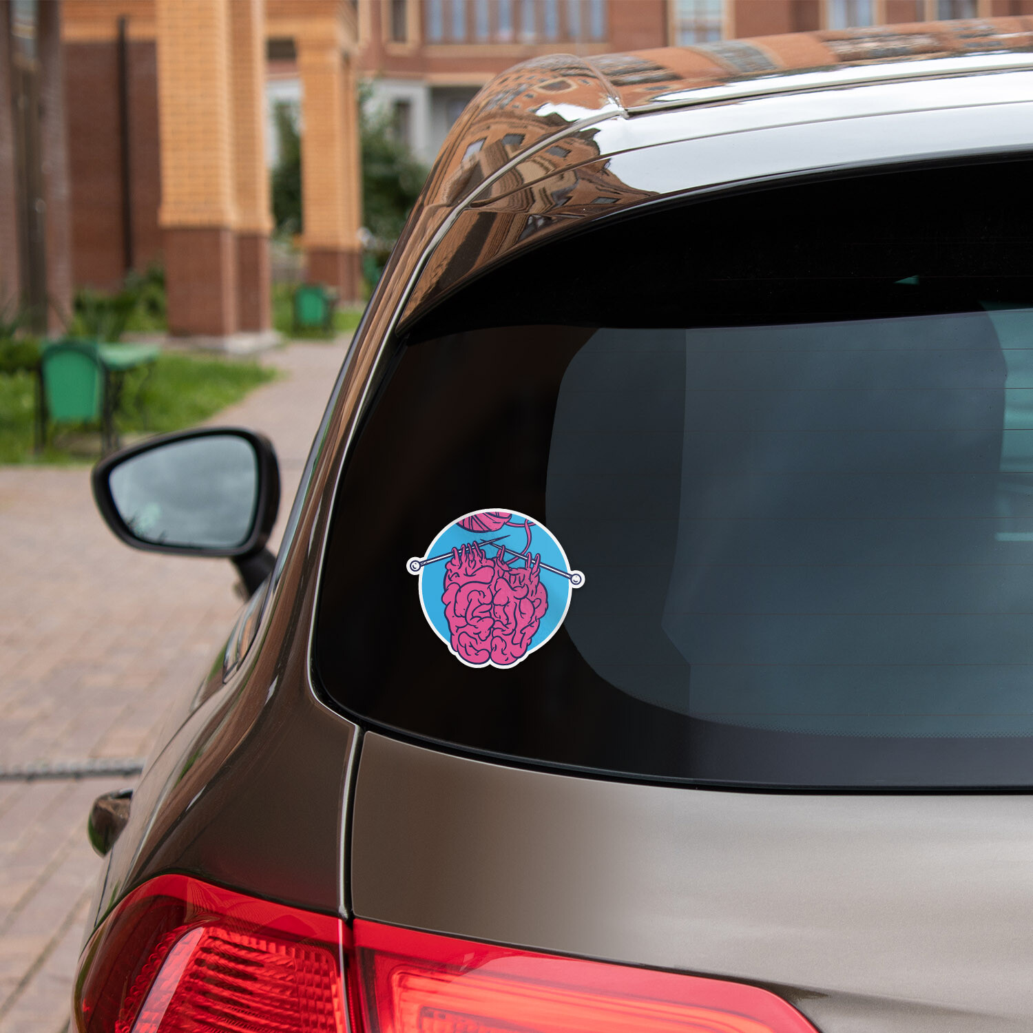 Knitting A Brain Car Bumper Vinyl Sticker Decal