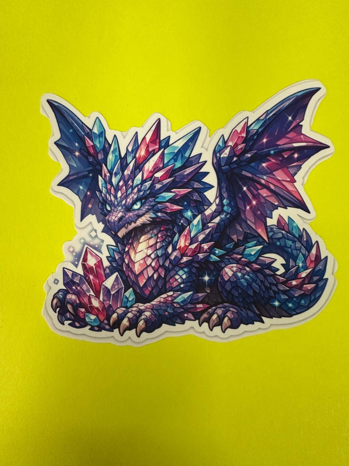 3 inch Crystal Dragon Fantasy Sticker – Vibrant Purple & Blue Dragon