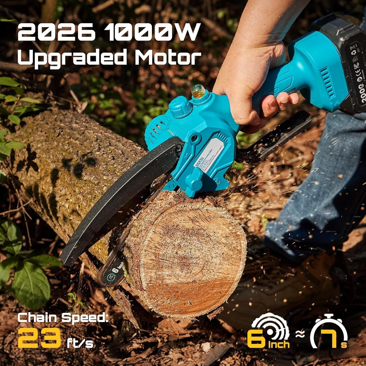 Brushless Mini Chainsaw 6 Inch, Handheld Saw with 2 * 2000 mAh Batteries, Cor…