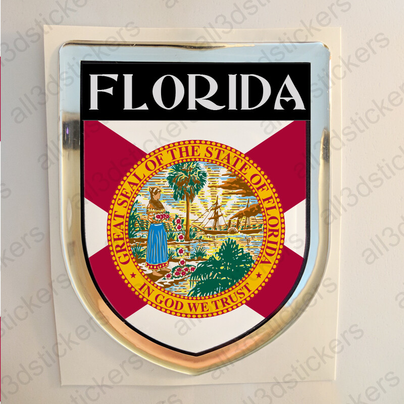 Florida USA Sticker Seal Resin Domed Flag United States Stickers Shield 3D